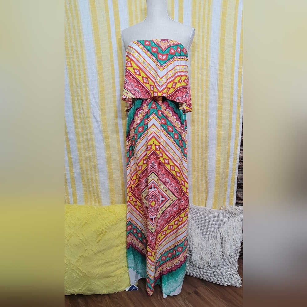 Auditions Psychedelic Bandanna Pattern Spring Bohemian Print Dress sz M